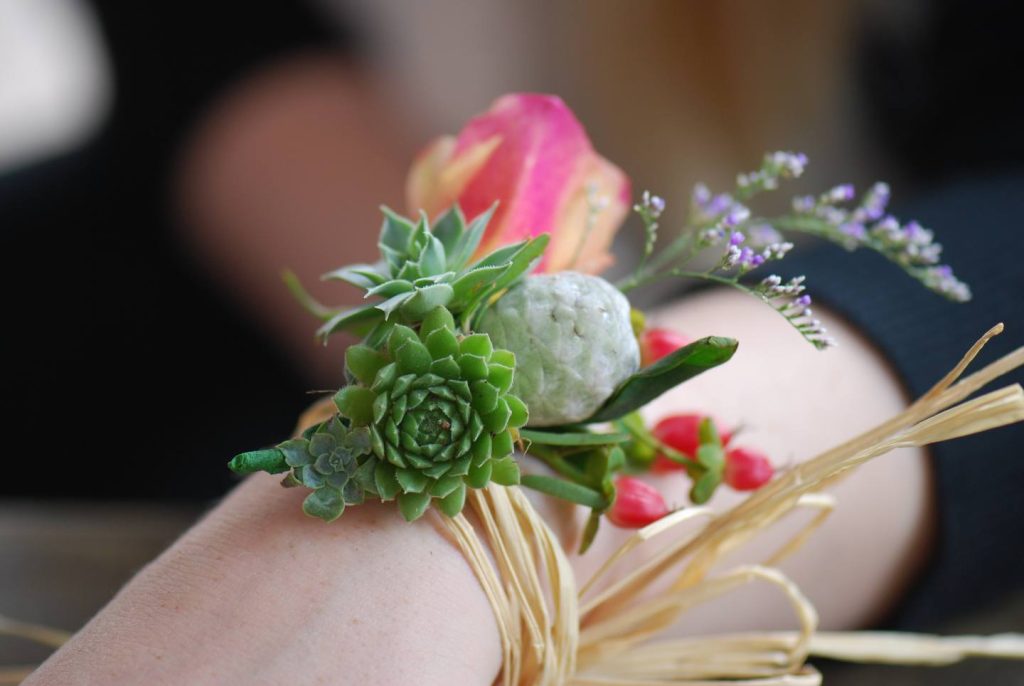 succulent and floral corsage living room design