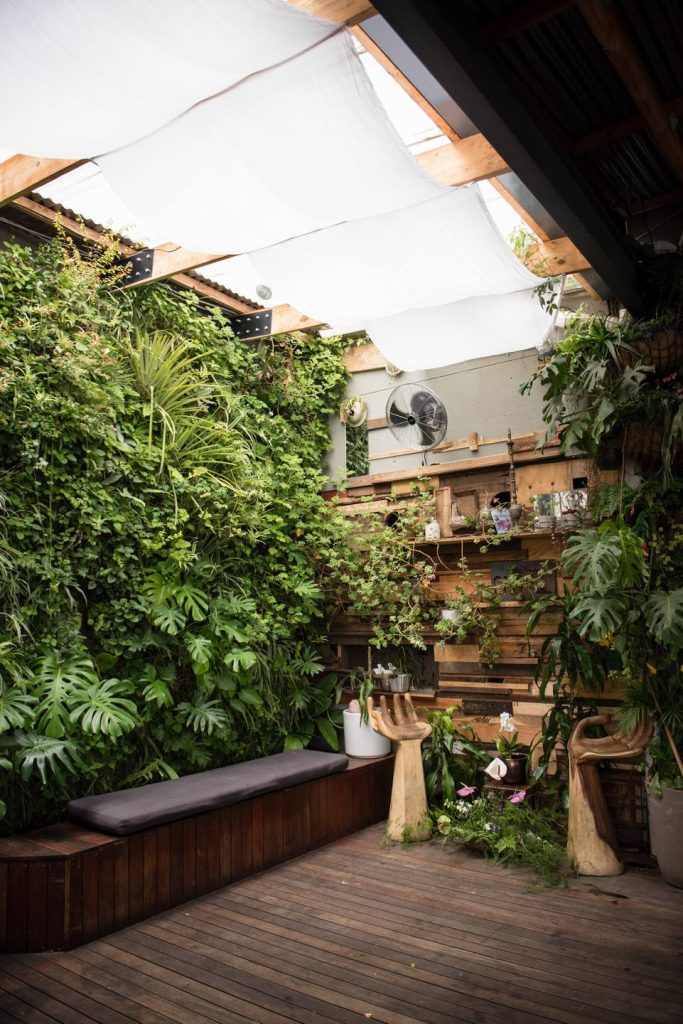 vertical garden wooden panels living room design